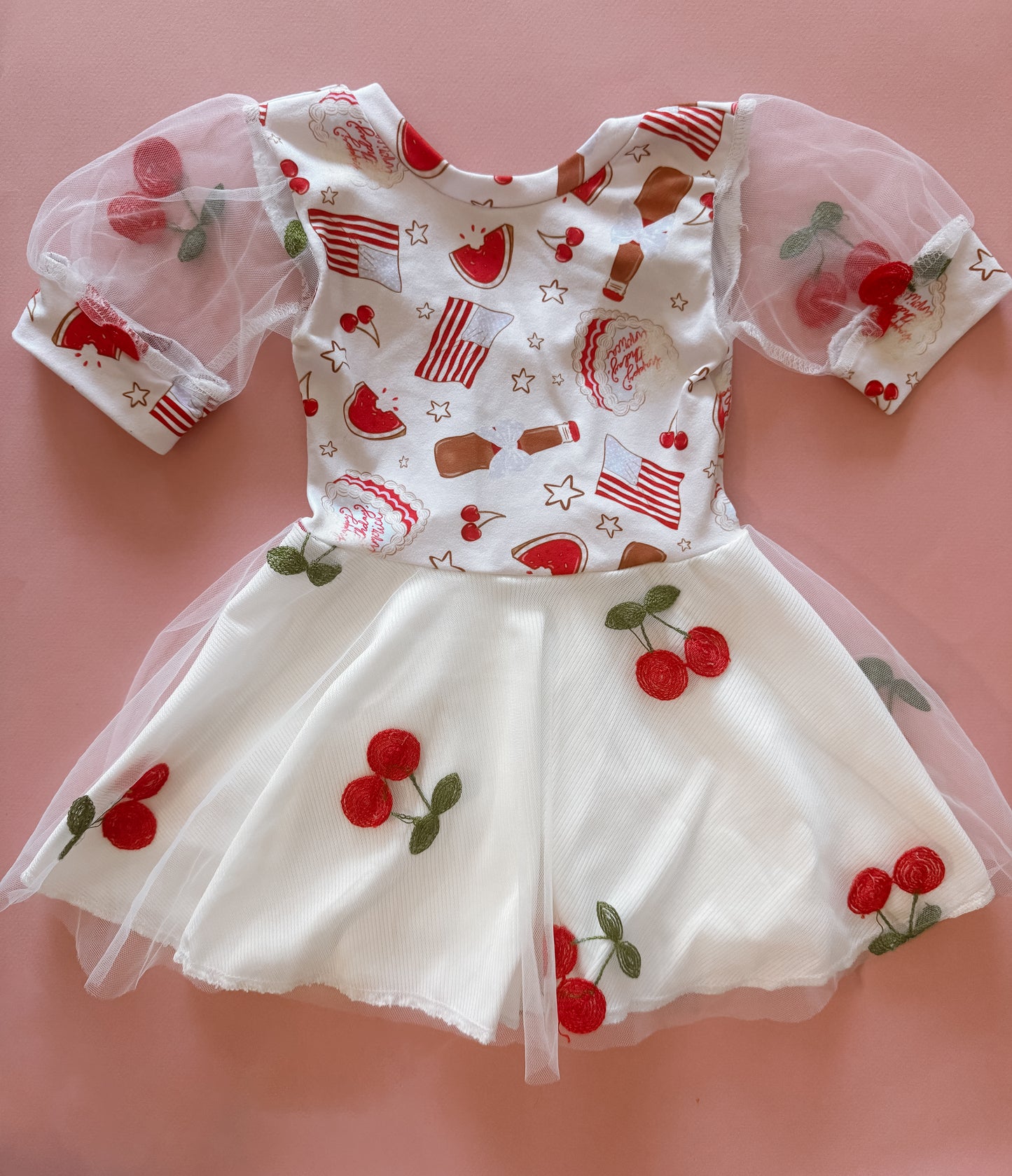 Happy Bday America Puff Sleeve Dress (RTS)