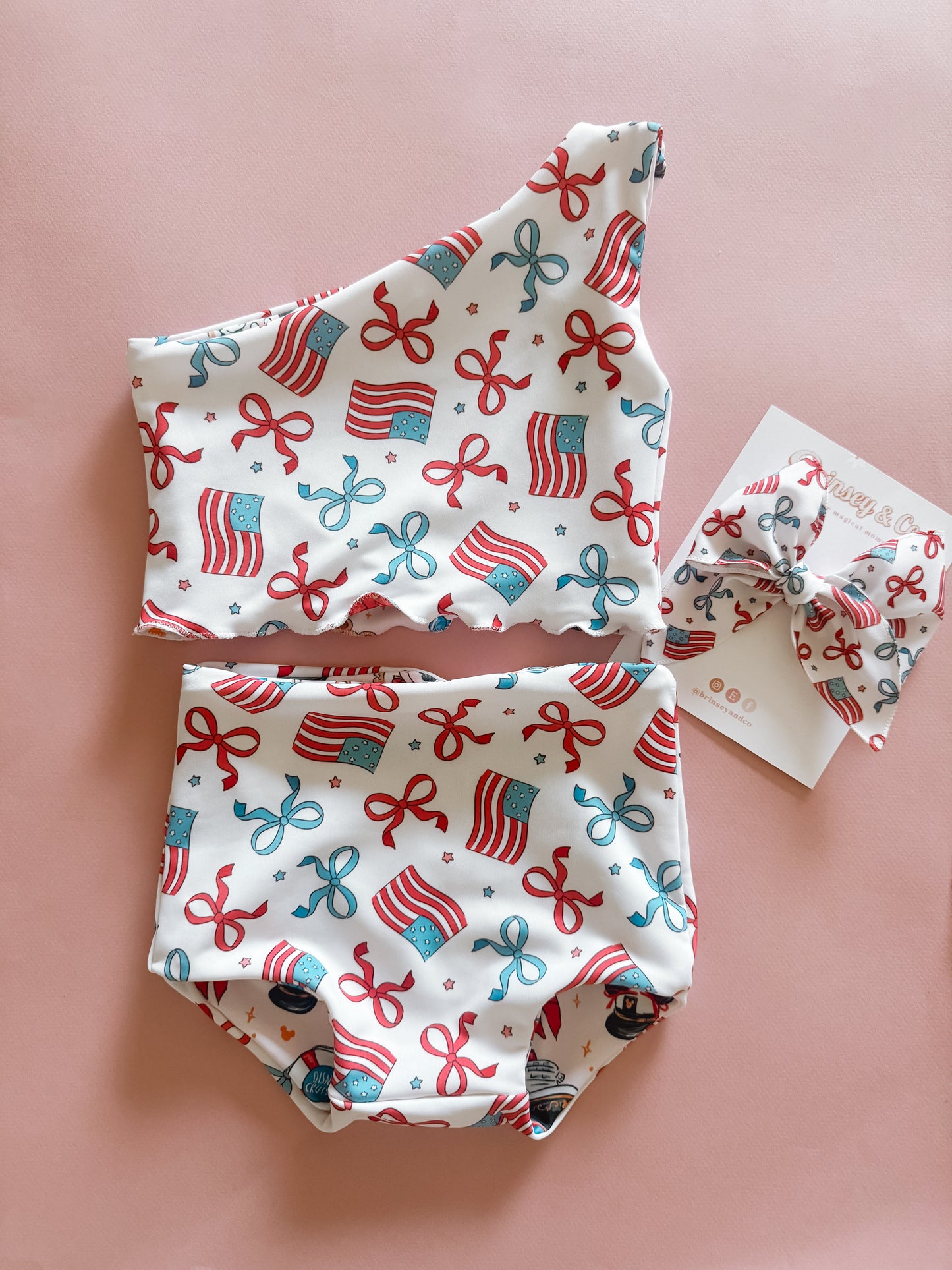 Magical Cruise + Patriotic Bows Reversible One Shoulder Bikini (RTS)