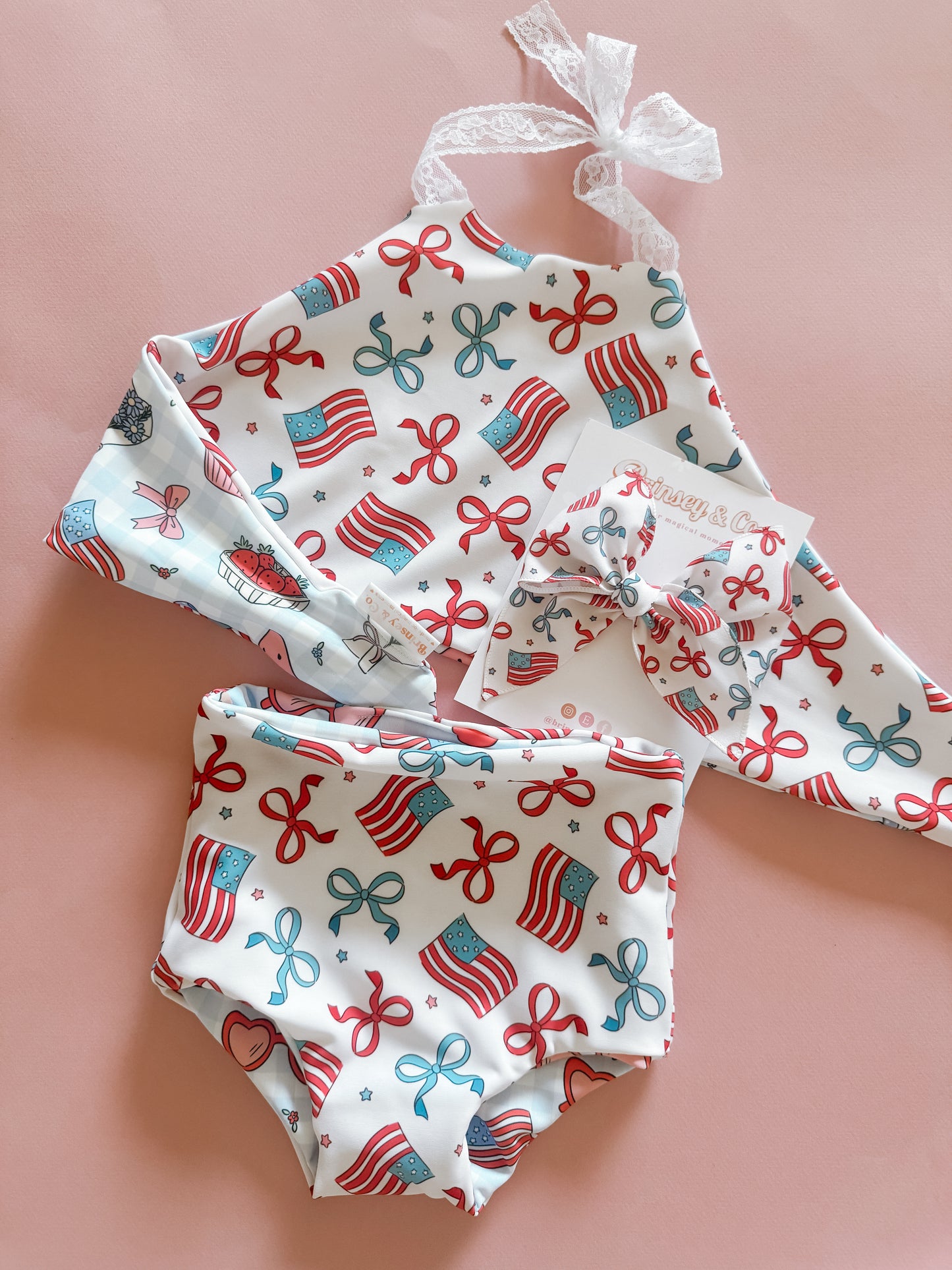 Patriotic Picnic + Patriotic Bows Reversible Cami Bikini (RTS)