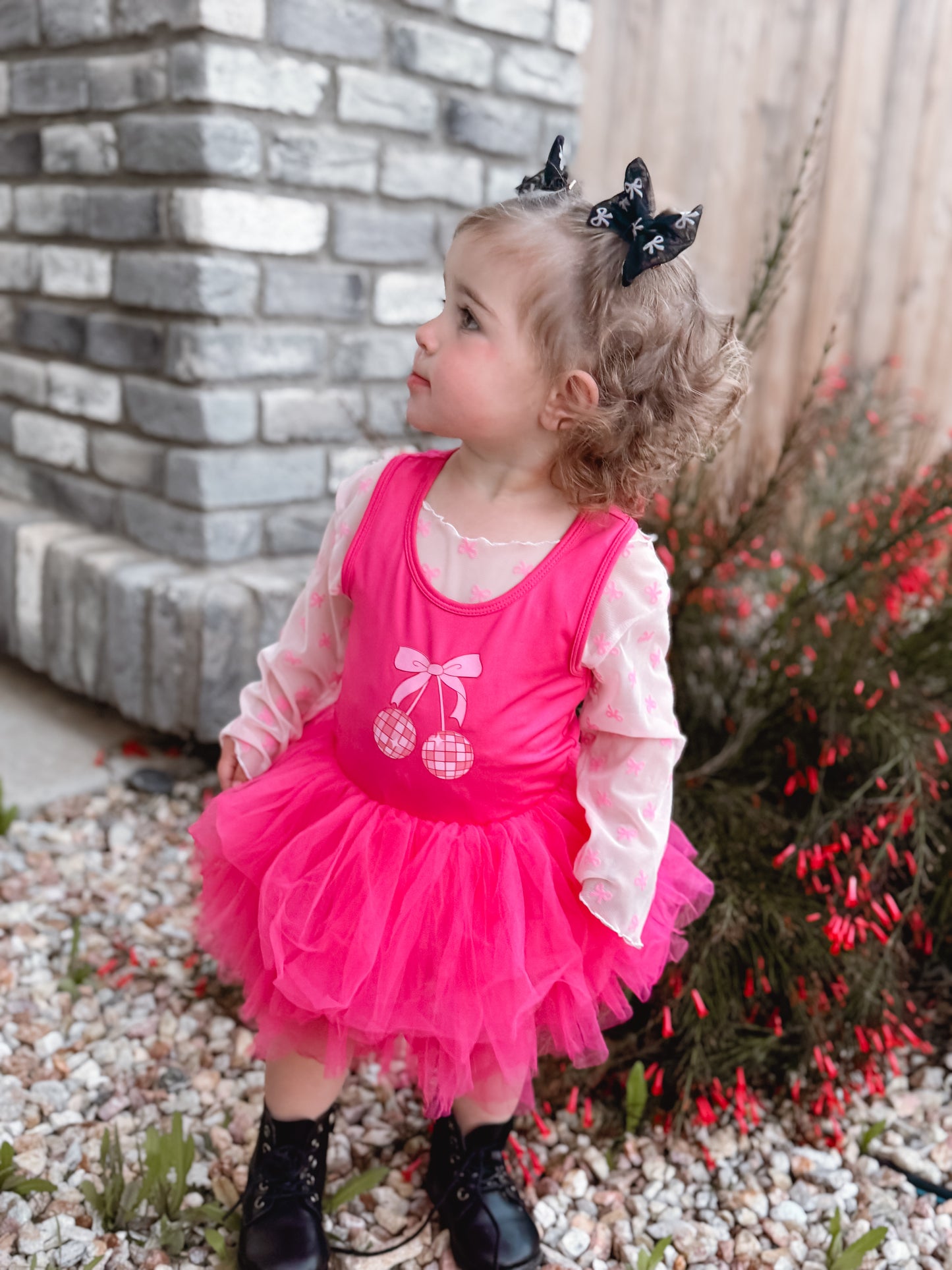 Pink Bows Mesh Layering Top