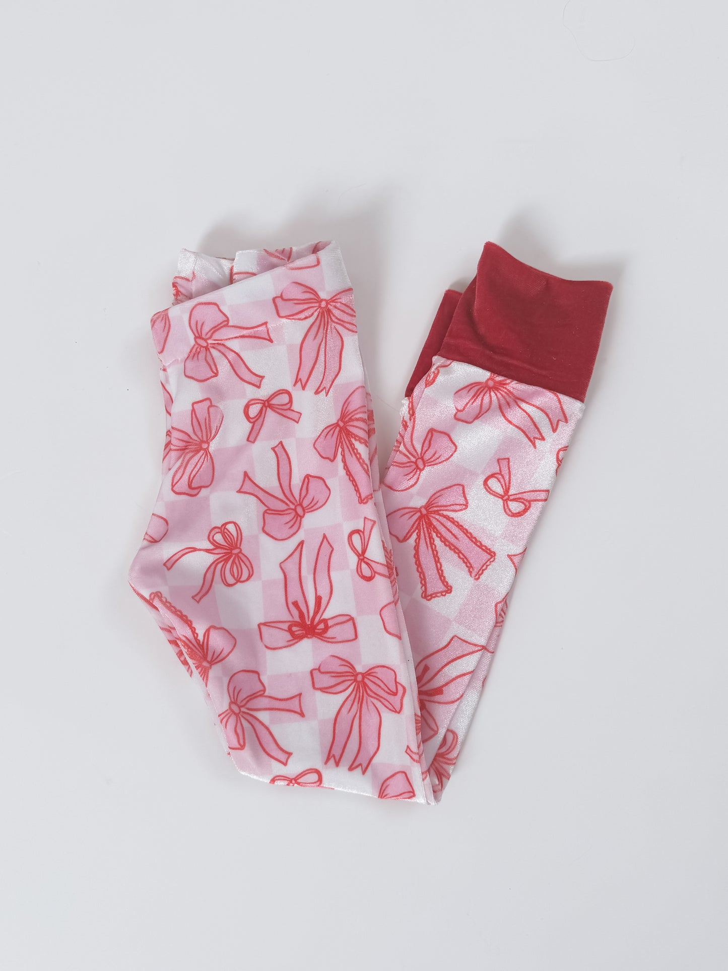 Pink Checker Bow Velvet Leggings