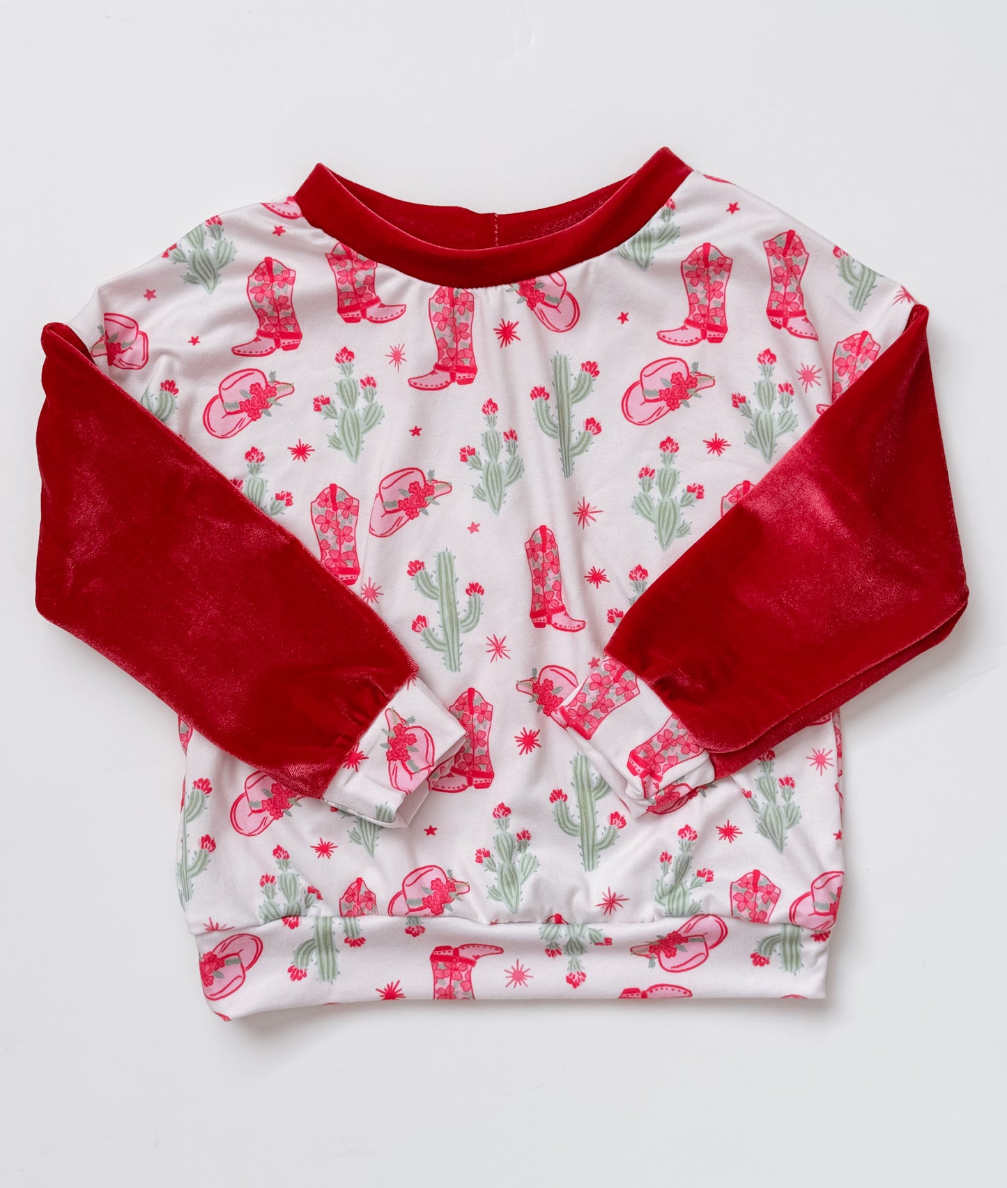 Pink Western Velvet Crewneck Sweater (RTS)