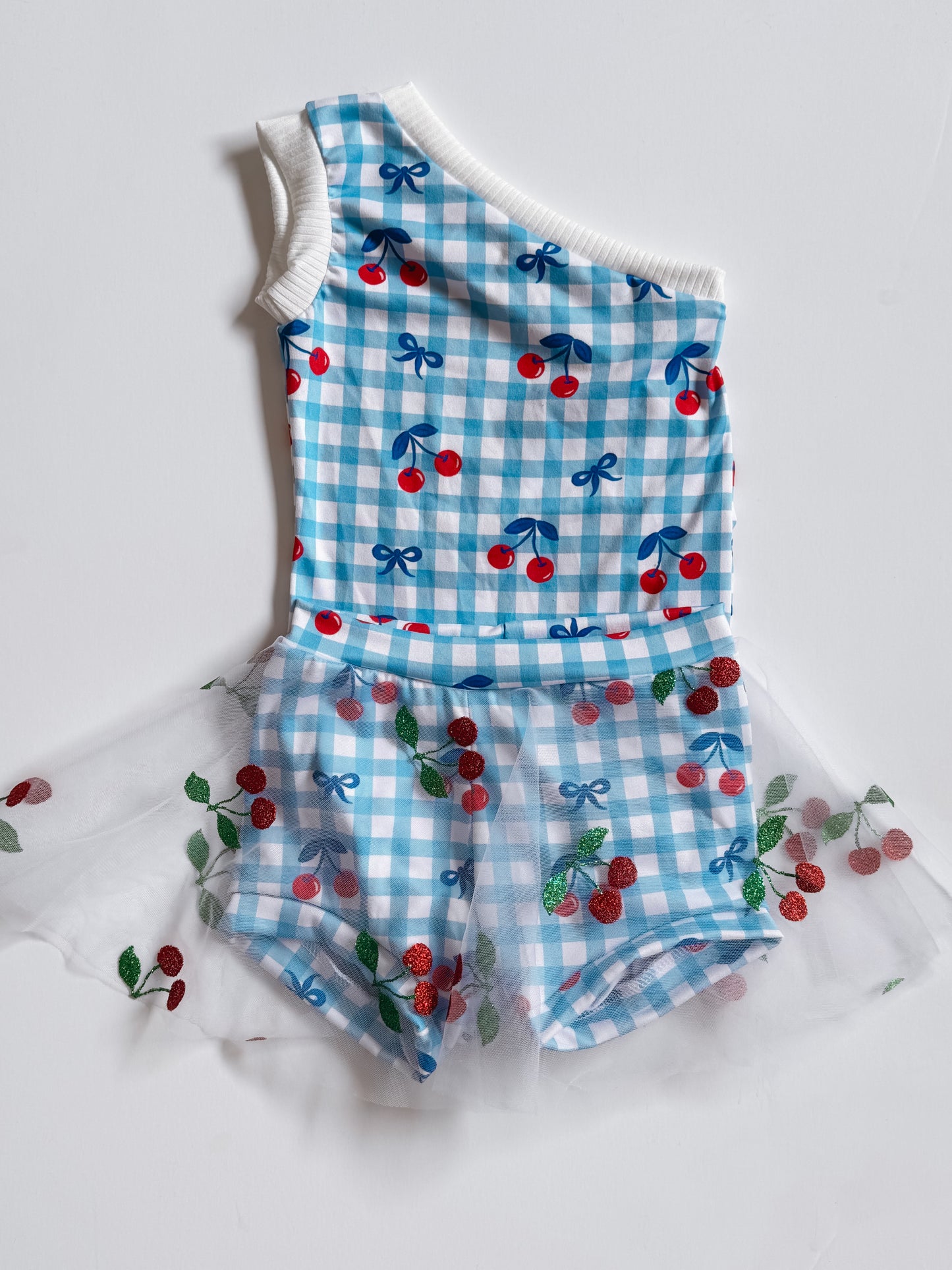 Cherry Gingham One Shoulder Leo