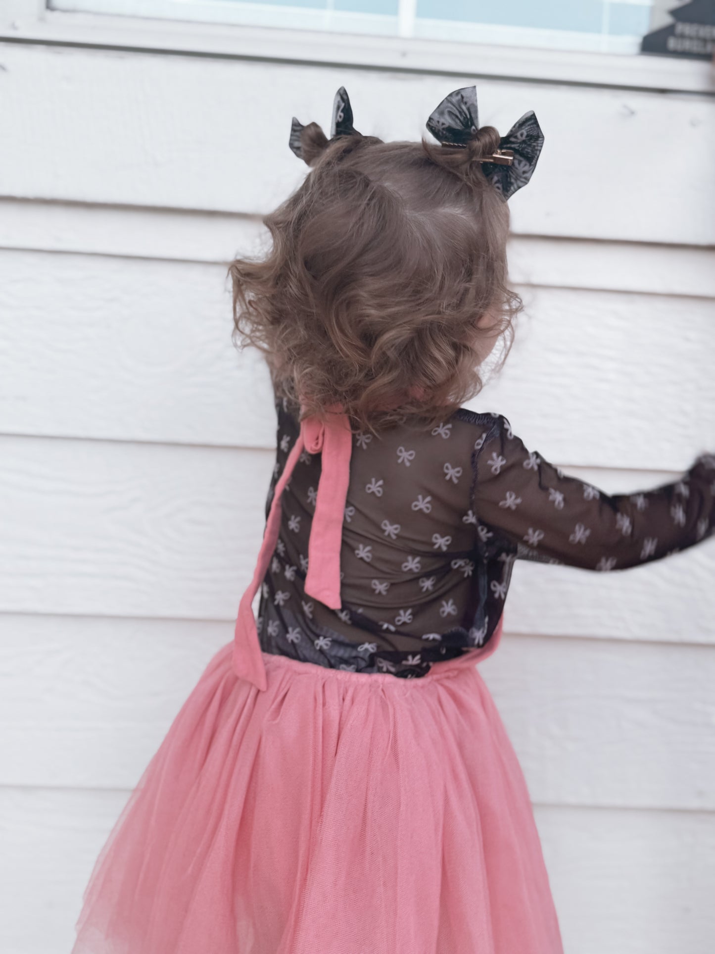 Black Bows Mesh Layering Top