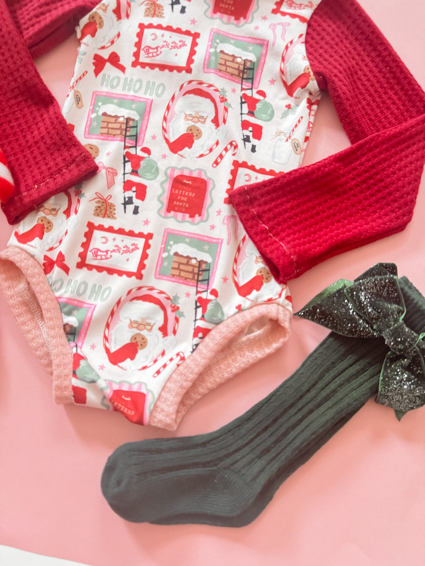 Santa Stamps Waffle Leotard