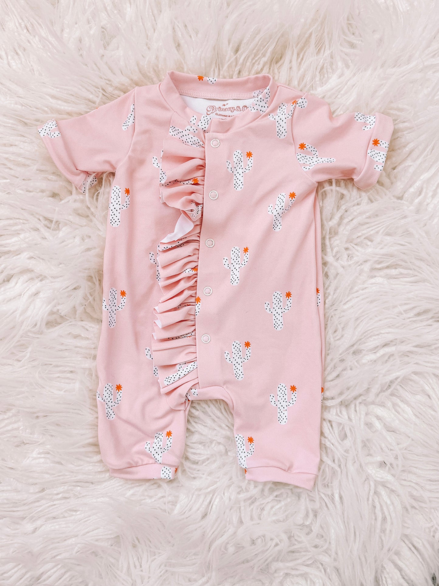 Pink Speckled Cactus Ruffle Shorts Romper (RTS)