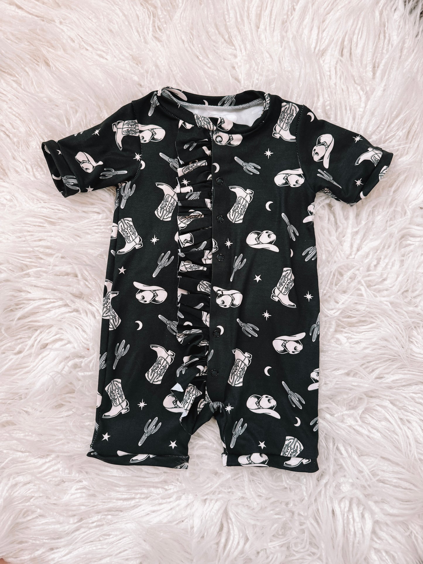 Midnight Cowboy Ruffle Shorts Romper (RTS)