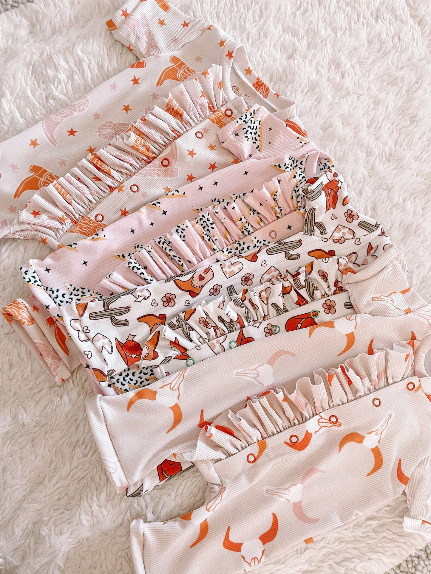 Retro Longhorn Ruffle Shorts Romper (RTS)