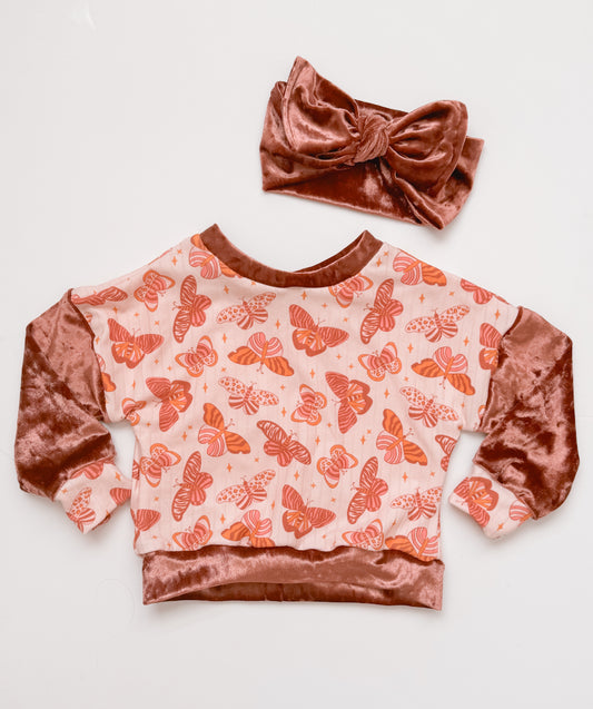 Boho Butterfly Velvet Crewneck