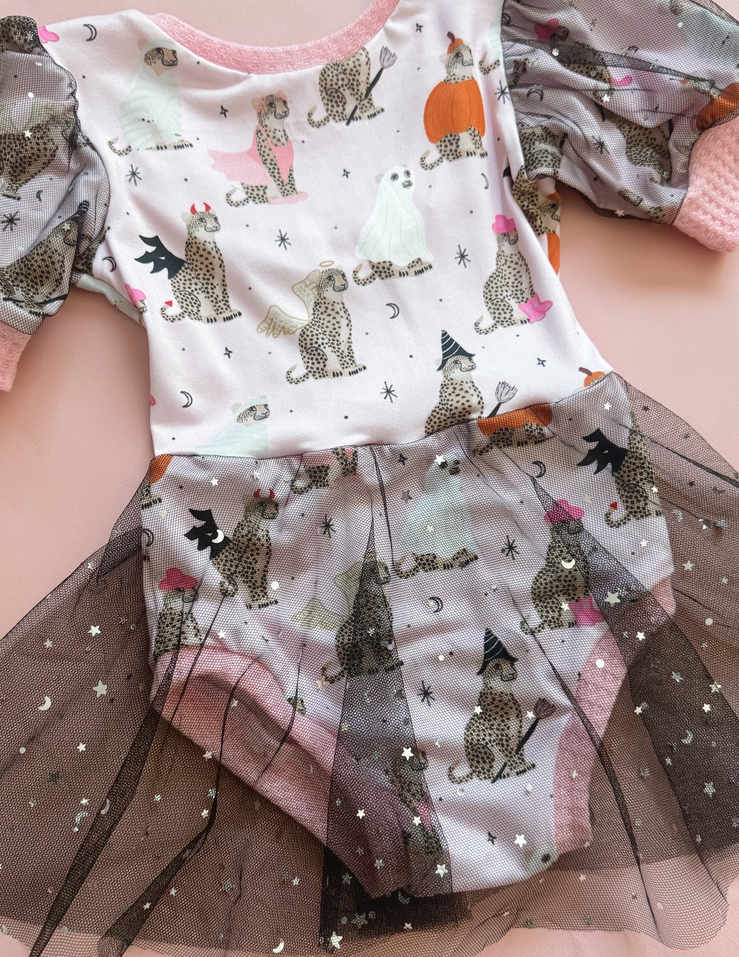 Halloween Cheetahs Puff Sleeve Skirted Leo