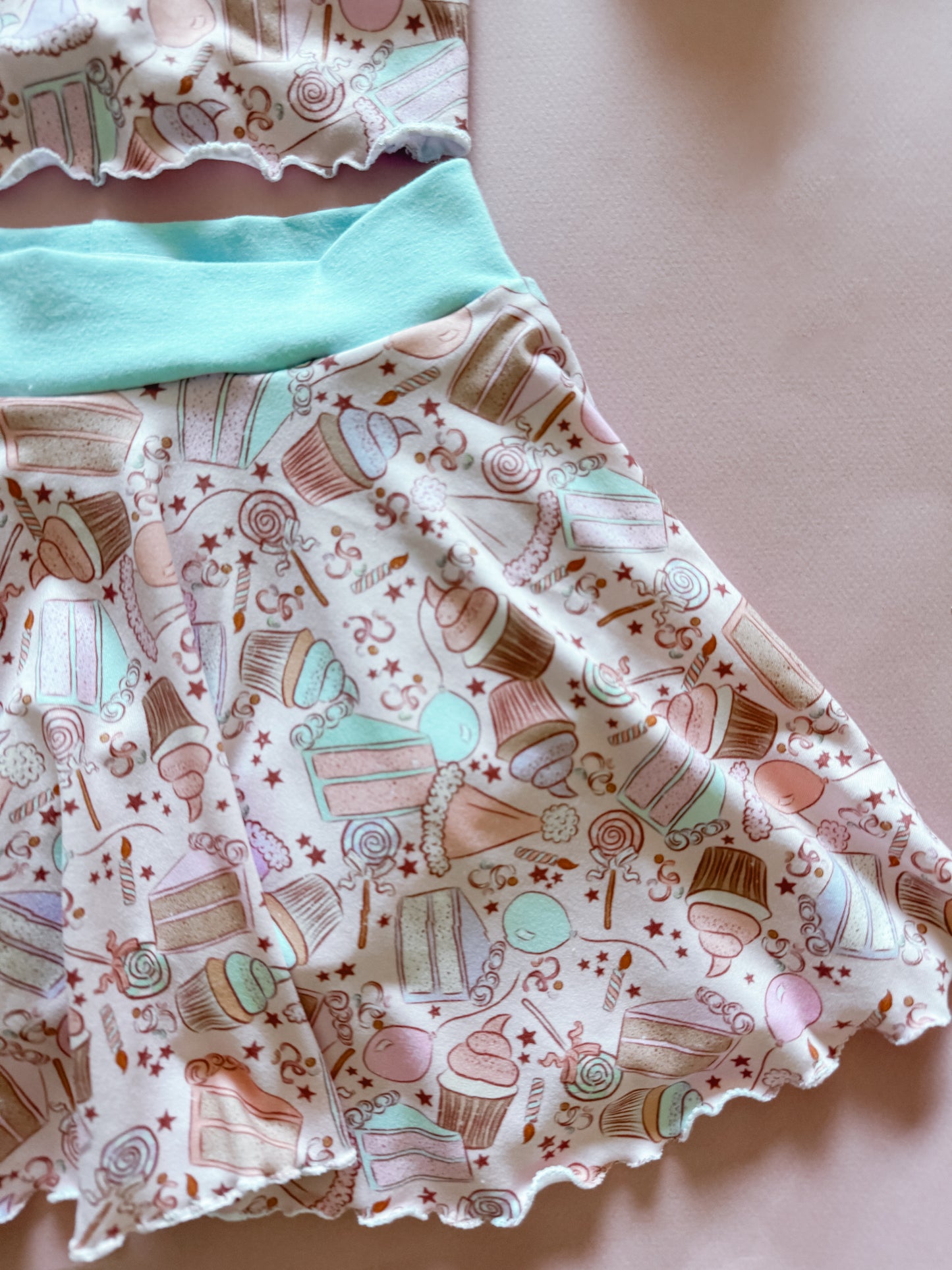 Pink Cupcake Birthday Puff Sleeve Skirt Set