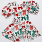 Christmas Bows Velvet Puff Sleeve Dress