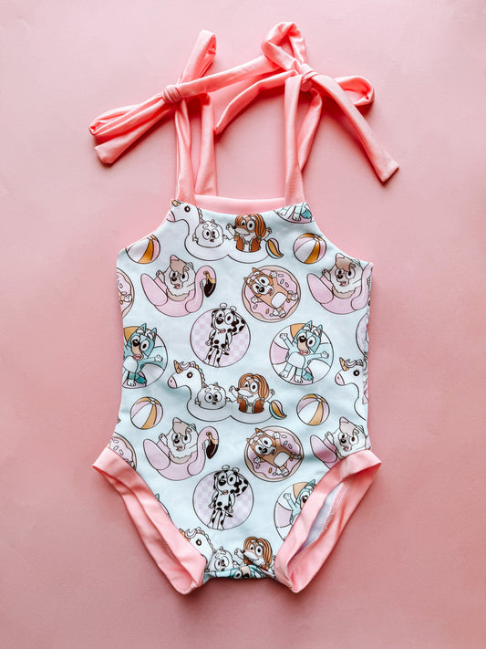 Summer Pups Tie Strap Swimsuit