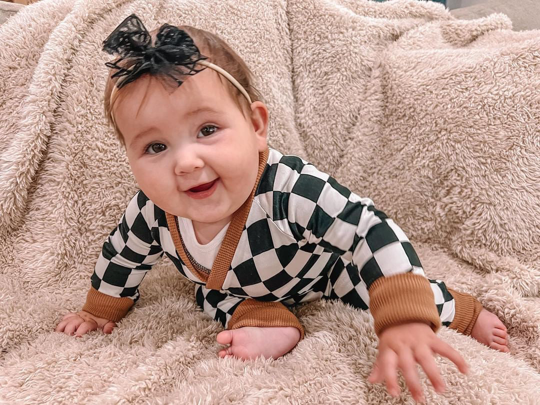 Black + White Checker Wrap Romper