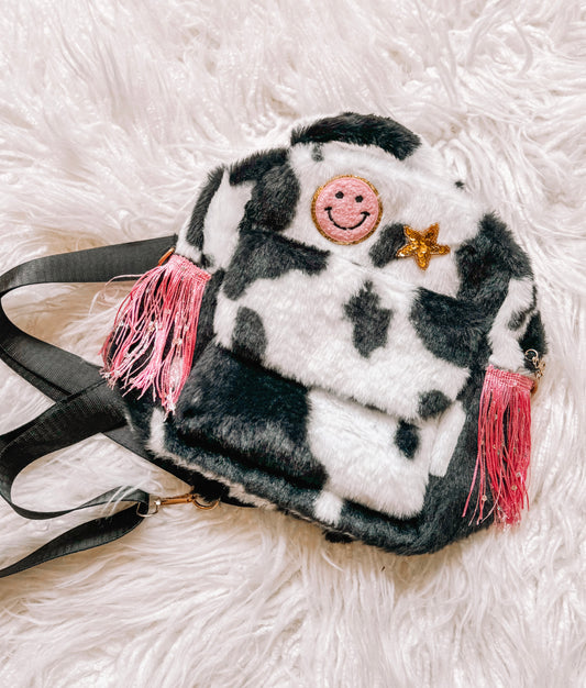 Smiley Star Mini Fringe Cow Backpack