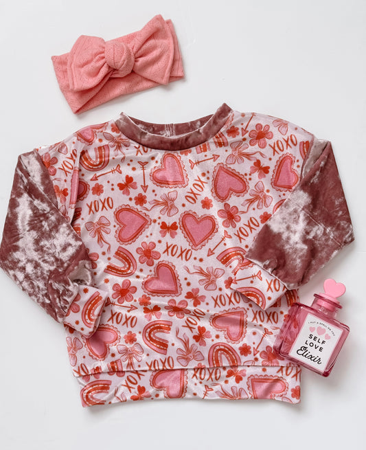 Boho Valentines Velvet Crewneck Sweater