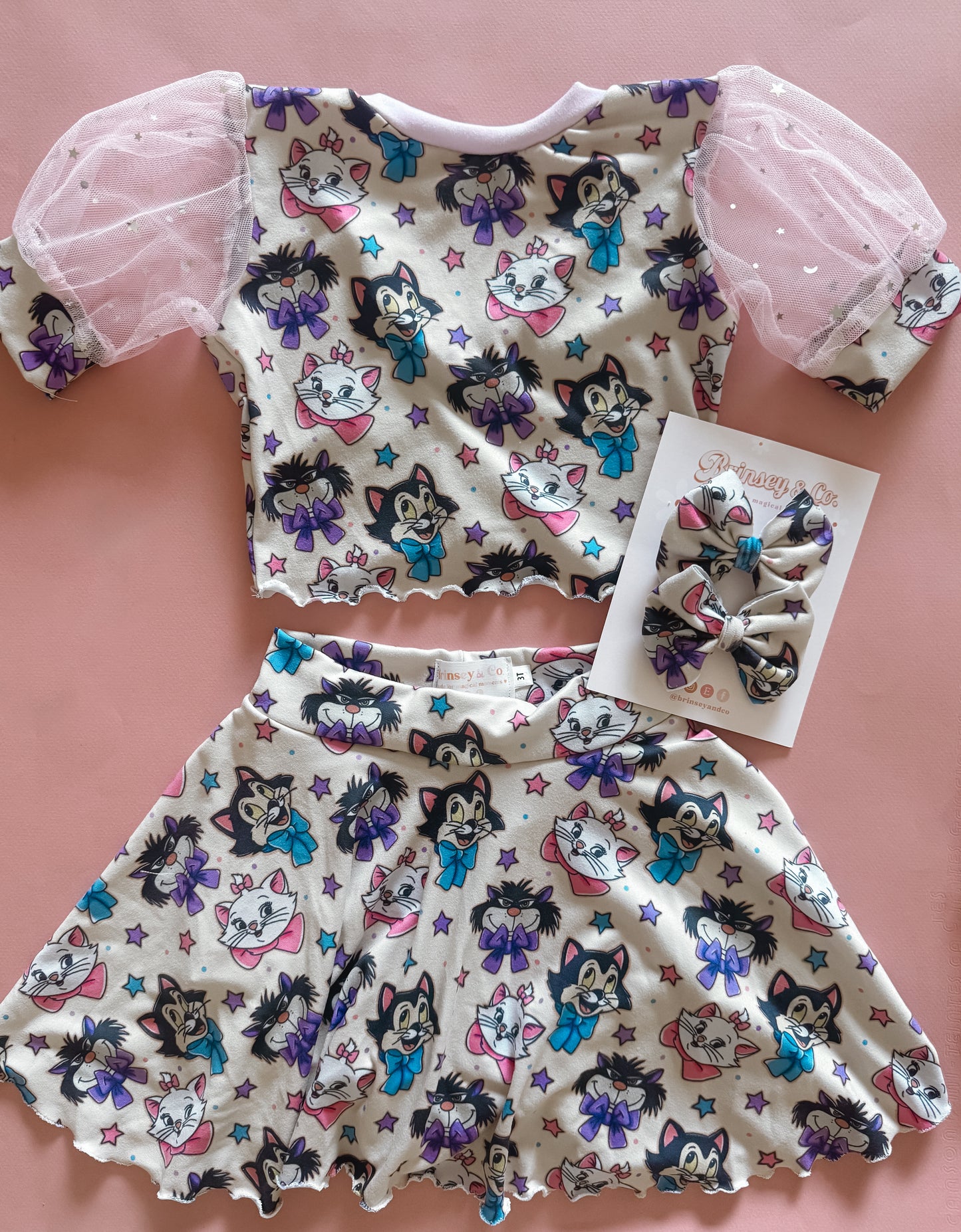 Magical Cats Puff Sleeve Skirt Set