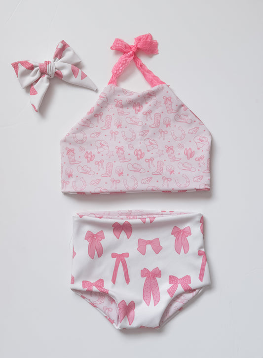Coastal Cowgirl + Pink Bows Halter Reversible Bikini