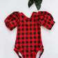 Christmas Plaid Puff Sleeve Leotard