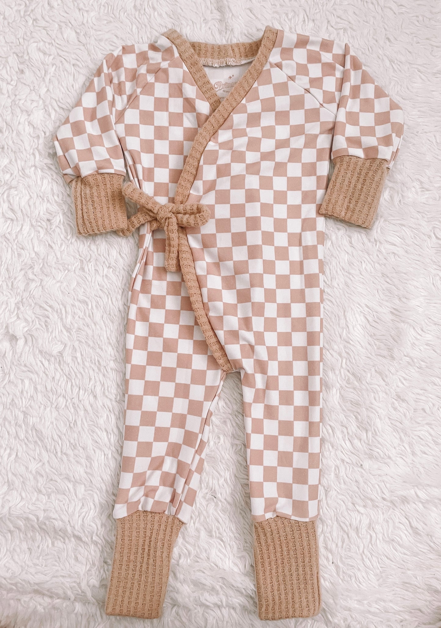 Tan Checker Wrap Romper