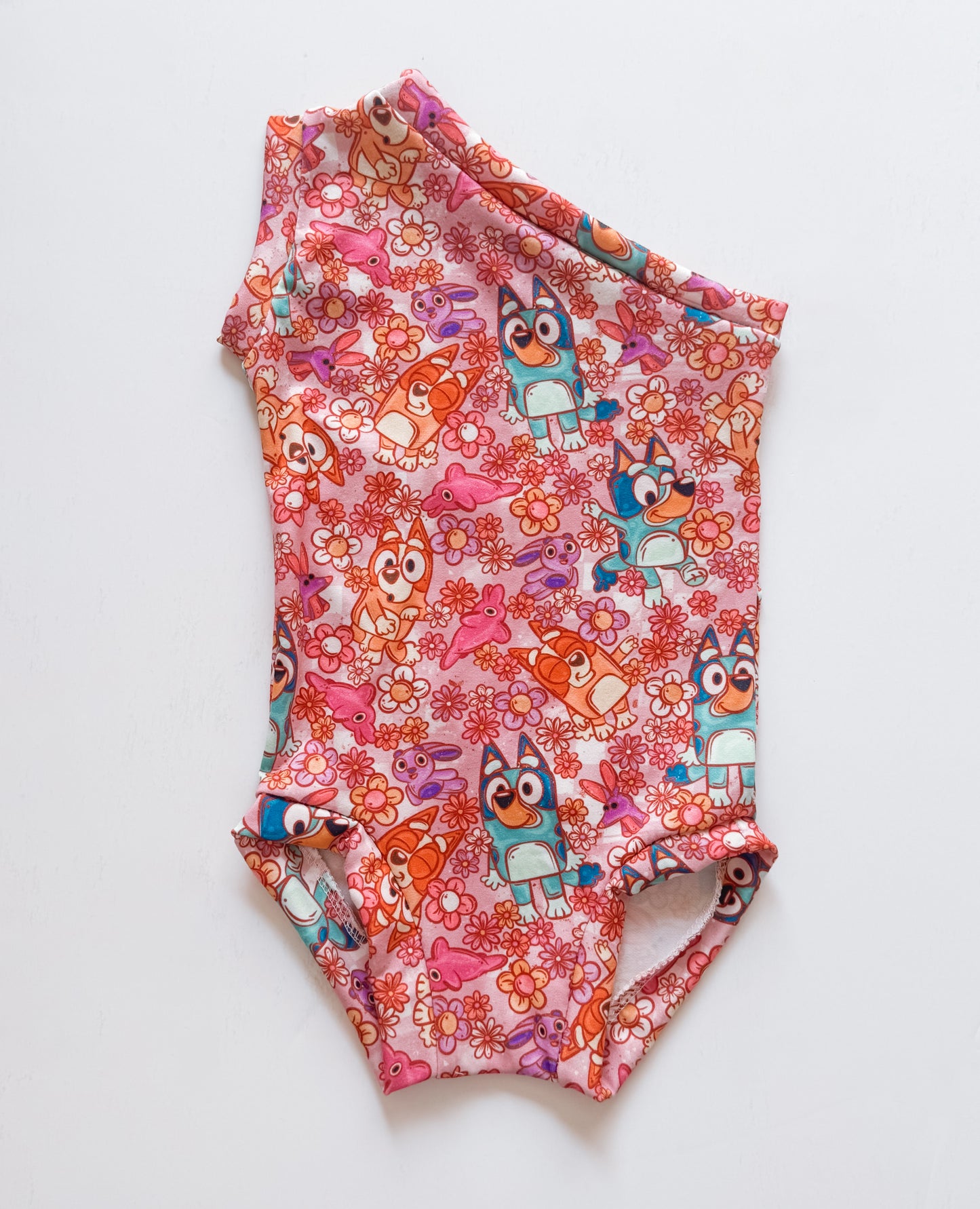 Pink Floral Blue Dog One Shoulder Leo