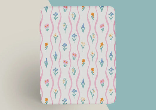 Wavy Floral Kindle Case with Clear Back