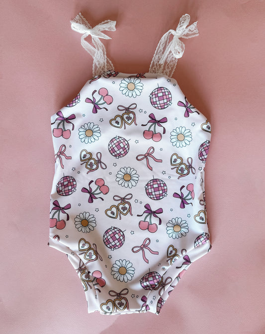 Disco Daisy Tie Strap Swimsuit