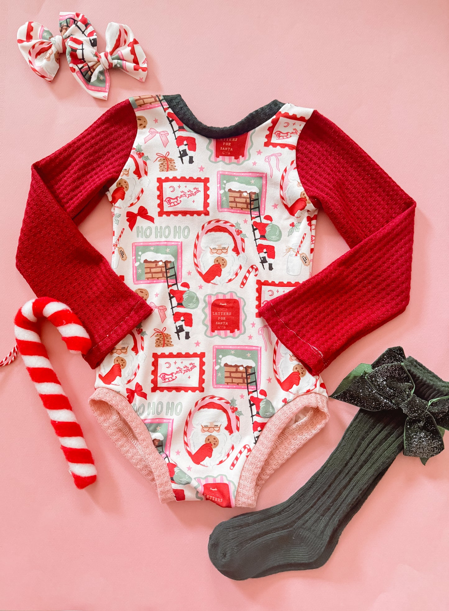 Santa Stamps Waffle Leotard