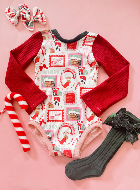 Santa Stamps Waffle Leotard