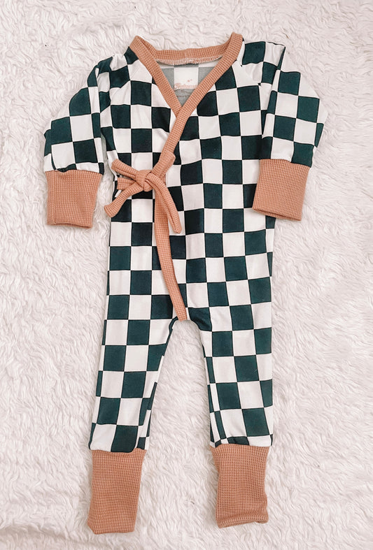 Black + White Checker Wrap Romper