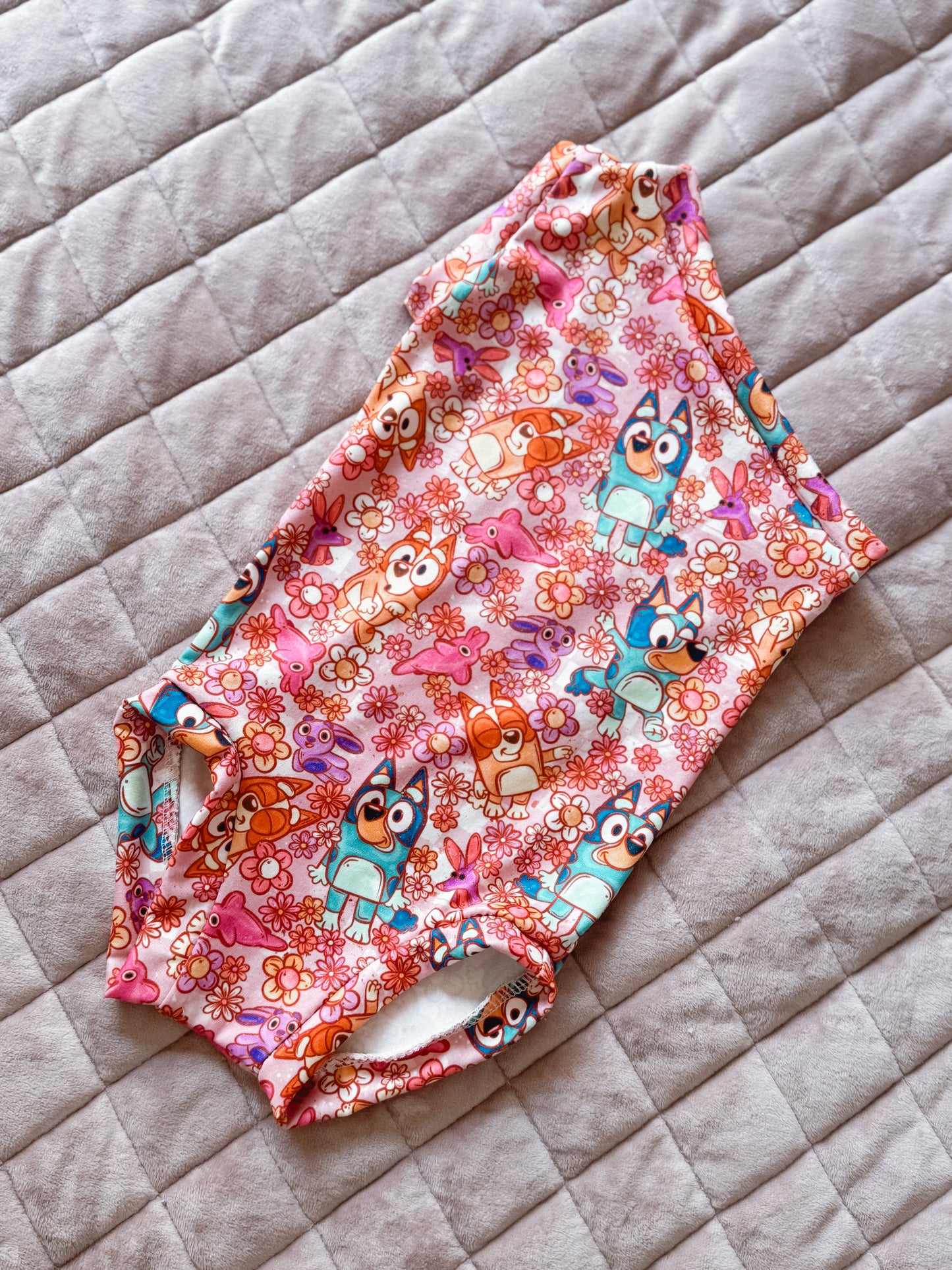 Pink Floral Blue Dog One Shoulder Leo