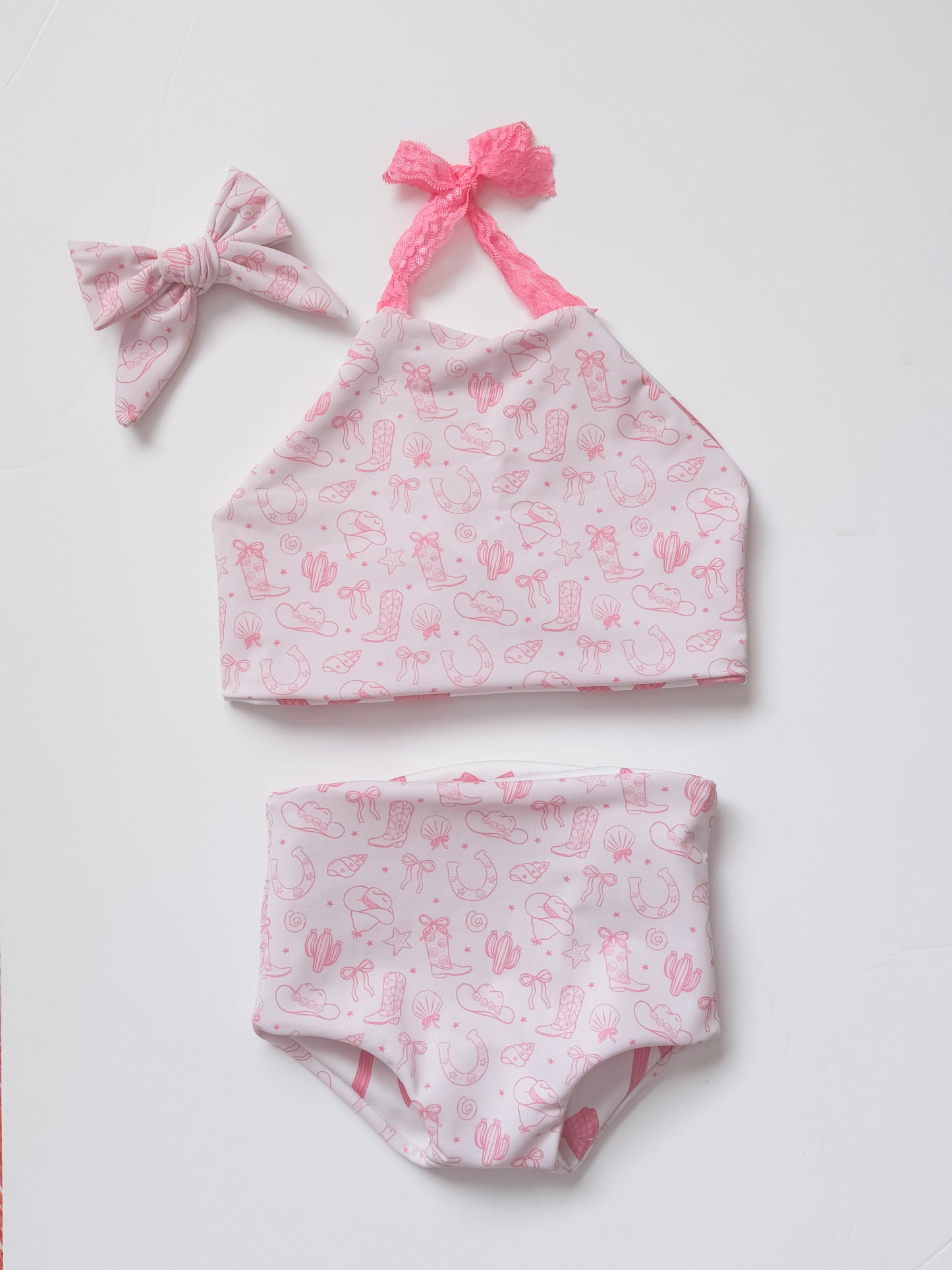 Coastal Cowgirl + Pink Bows Halter Reversible Bikini