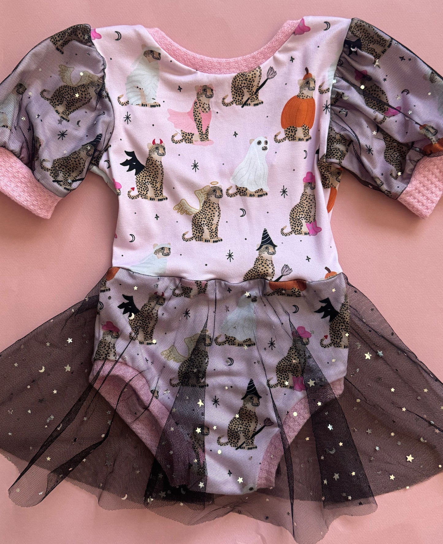 Halloween Cheetahs Puff Sleeve Skirted Leo