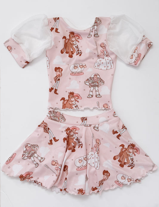 Western Friends Puff Sleeve Skirt Set