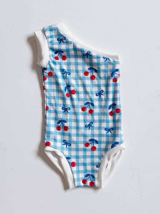 Cherry Gingham One Shoulder Leo