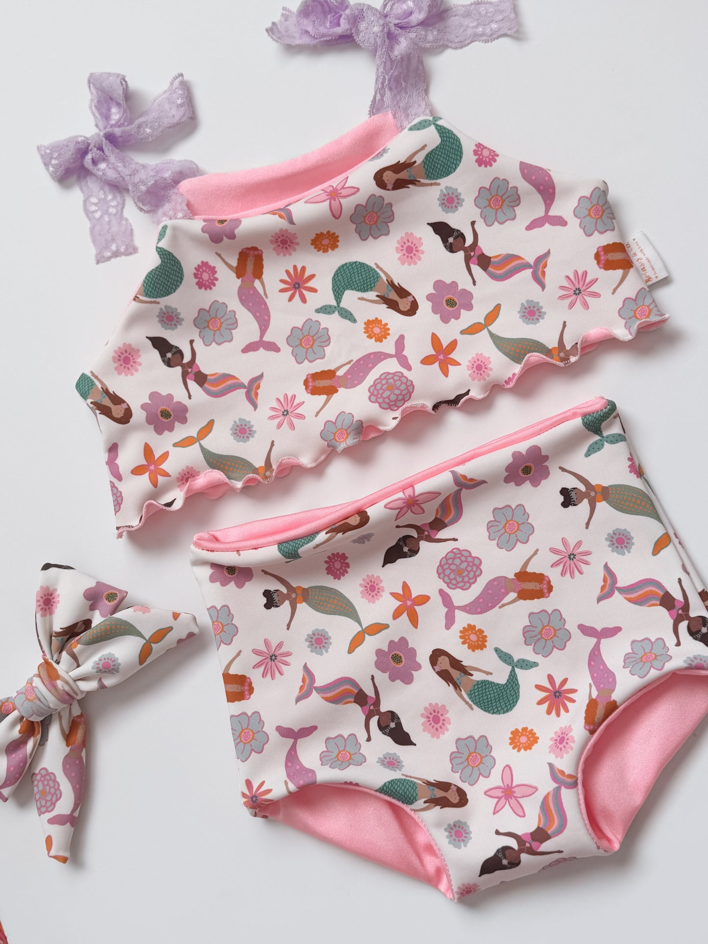 Whimsical Mermaids + Pink Reversible Cami Bikini