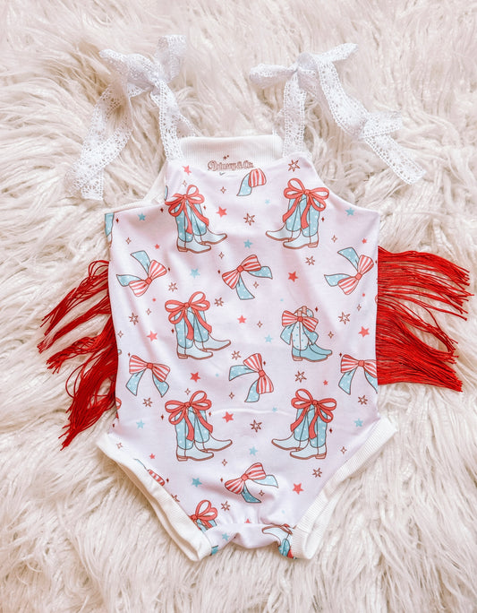 Patriotic Cowgirl Fringe Tie-Strap Leo