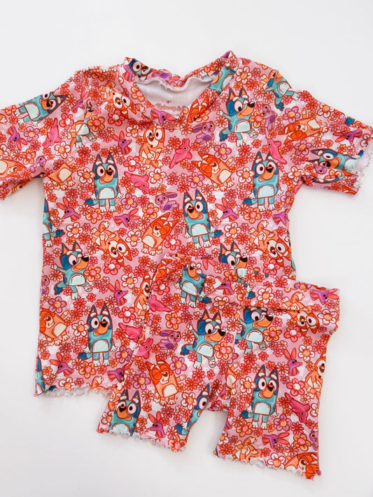Pink Floral Heeler Biker Set