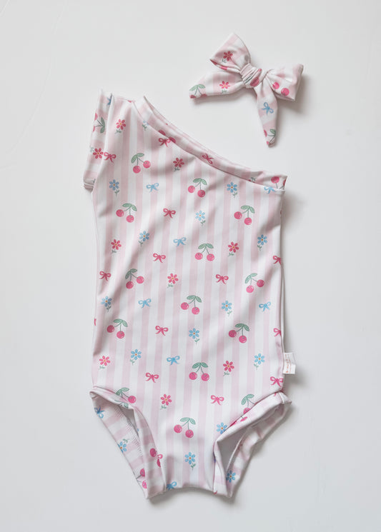 Coquette Stripes One Shoulder Swimsuit