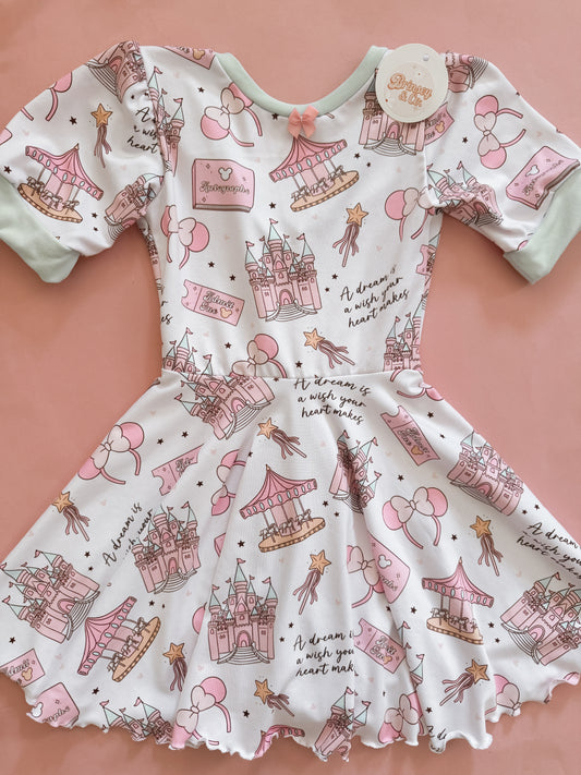 Exclusive Pastel Castle Puff Sleeve Dress