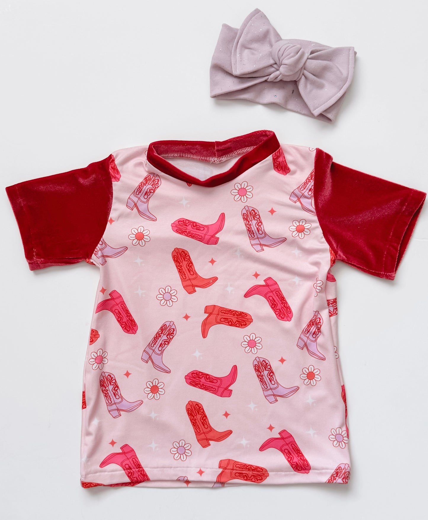 Pink Boots Velvet Short Sleeve T-Shirt