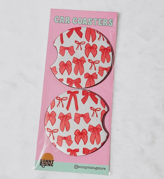 Pink Bows Car Coasters