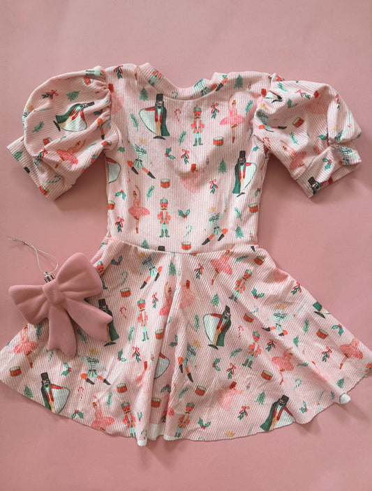 Sugar Plum Nutcracker Velvet Puff Sleeve Dress