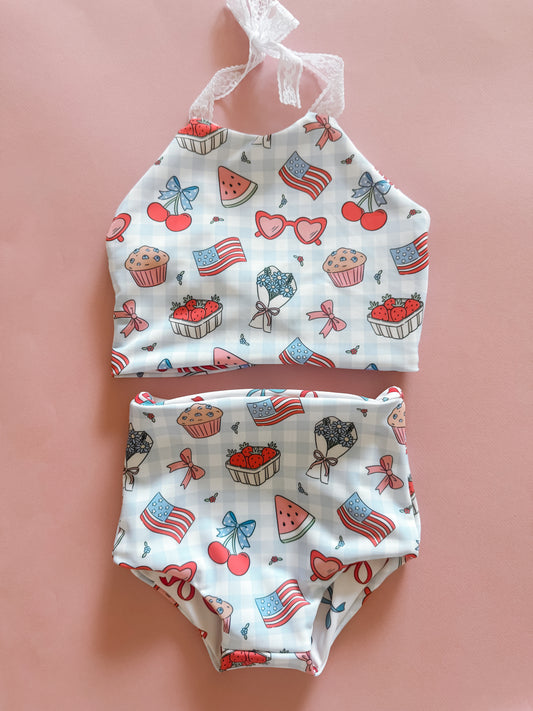 Patriotic Picnic + Patriotic Bows Reversible Cami Bikini (RTS)