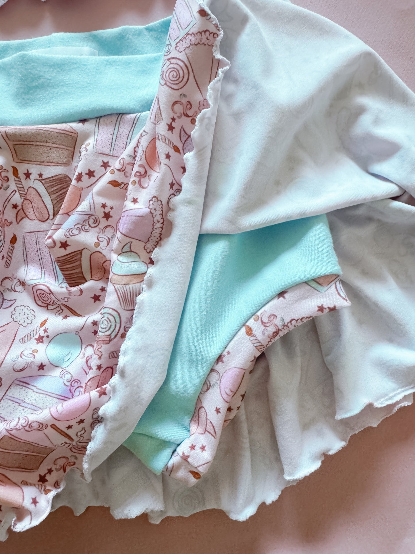 Pink Cupcake Birthday Puff Sleeve Skirt Set