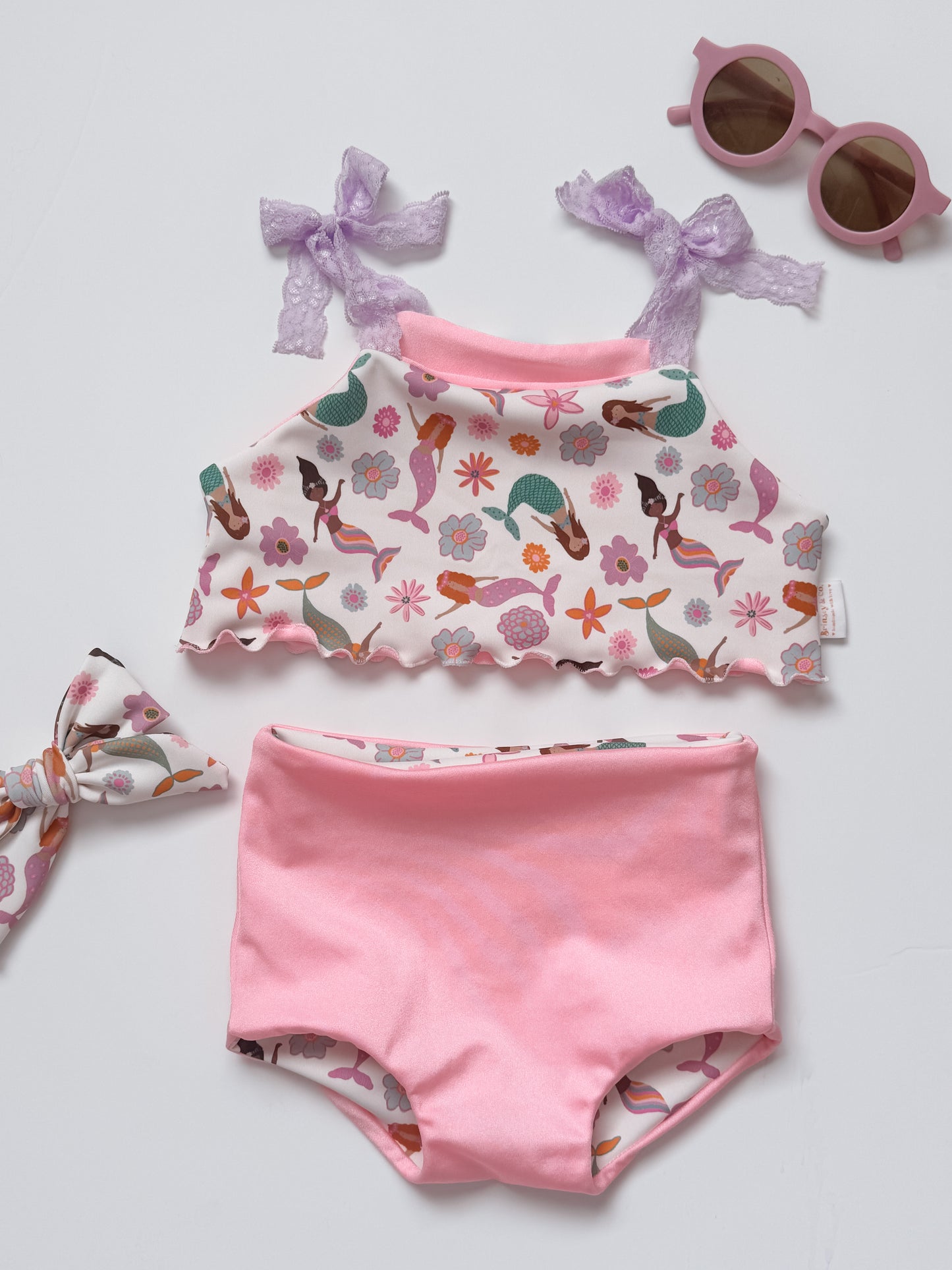 Whimsical Mermaids + Pink Reversible Cami Bikini
