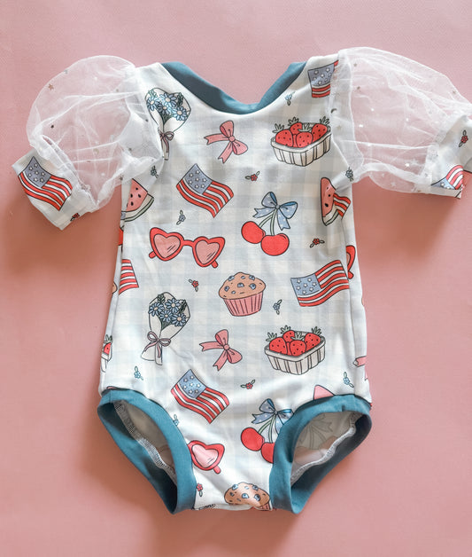 Patriotic Picnic Puff Sleeve Leo (RTS)