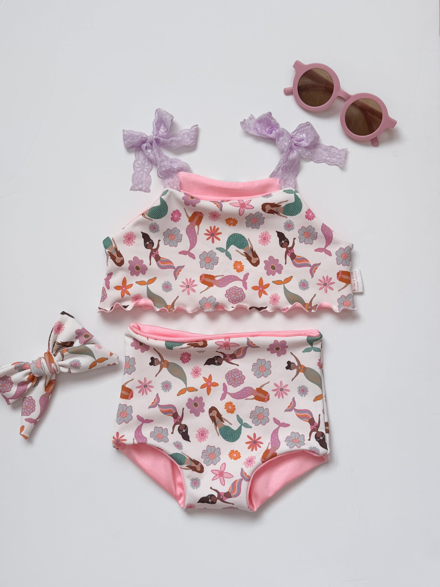 Whimsical Mermaids + Pink Reversible Cami Bikini
