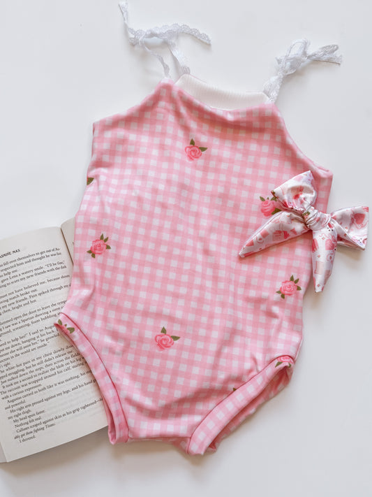 Rose Gingham Tie-Strap Leo