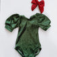 Green Velvet Puff Sleeve Leotard